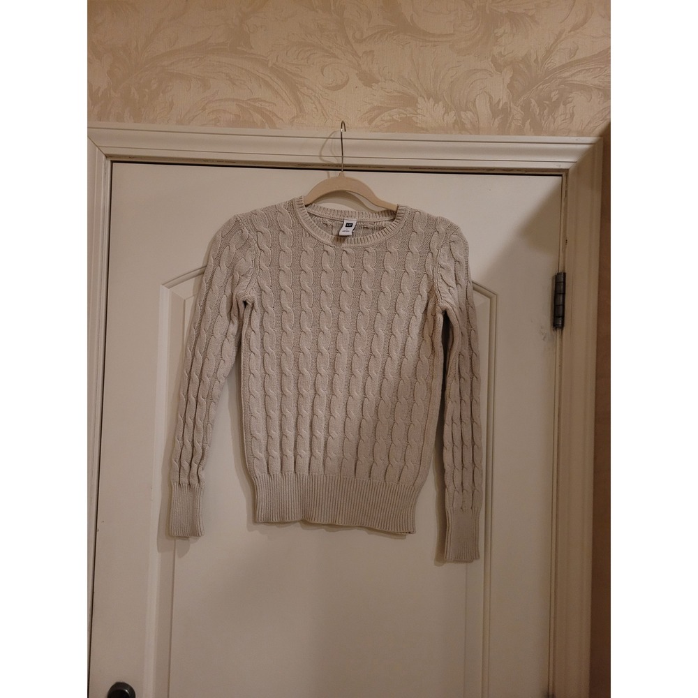 Gap Womens Cable Knit Sweater Oatmeal Beige Crew Neck Cotton Blend Small